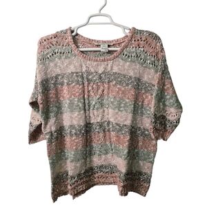 Vintage American Rag Striped Open-Knit Pastel Sweater - Pink, Gray, Cream